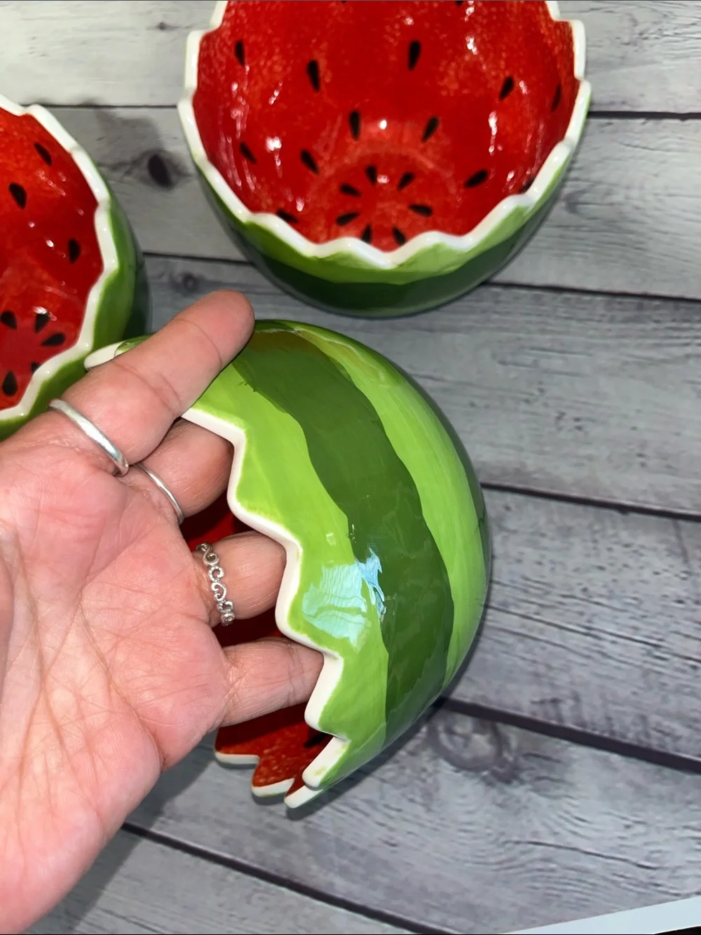 Pier 1 Watermelon Ceramic Serving Bowls - Red & Green